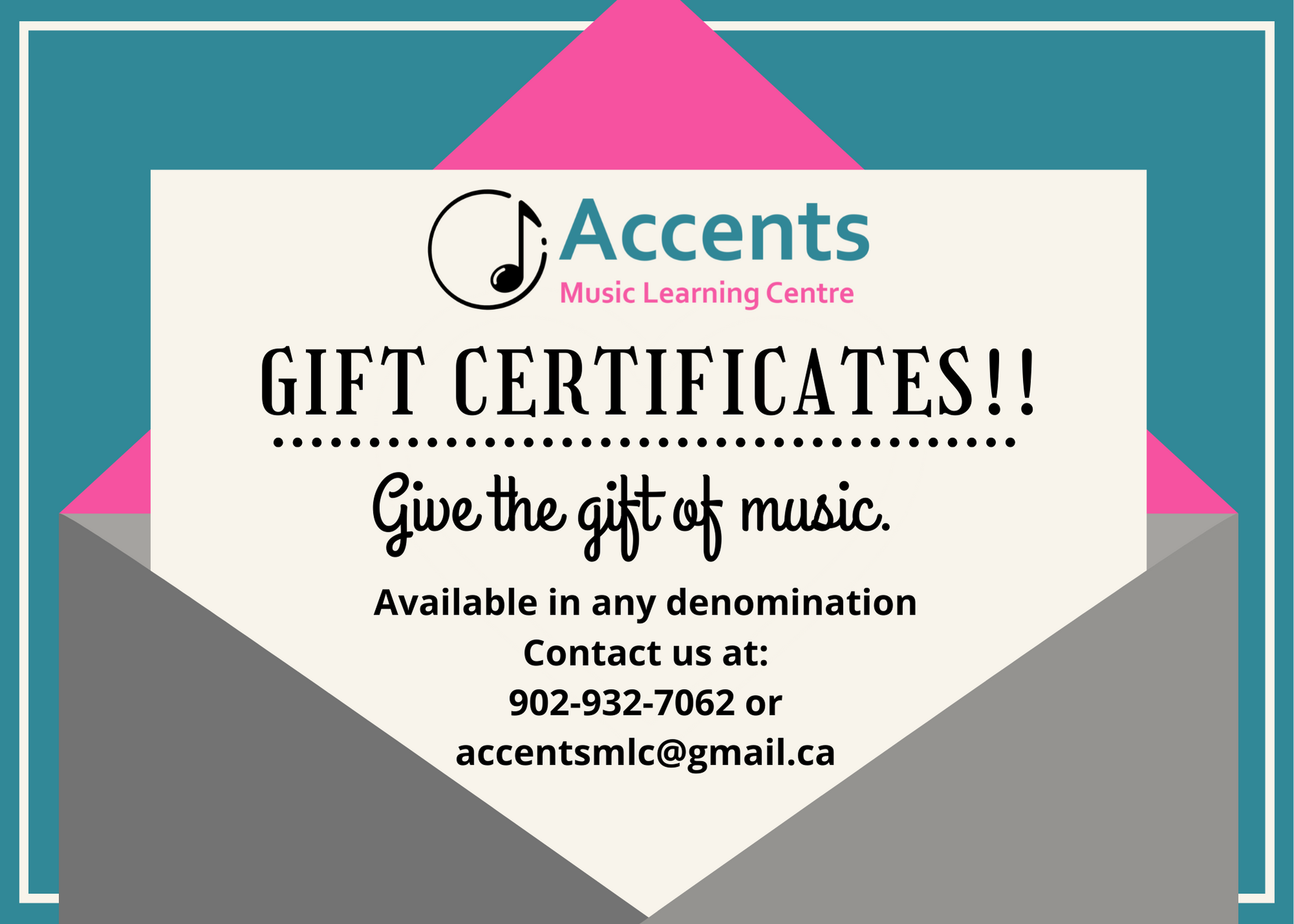 music lesson gift certificate Accents music learning centre